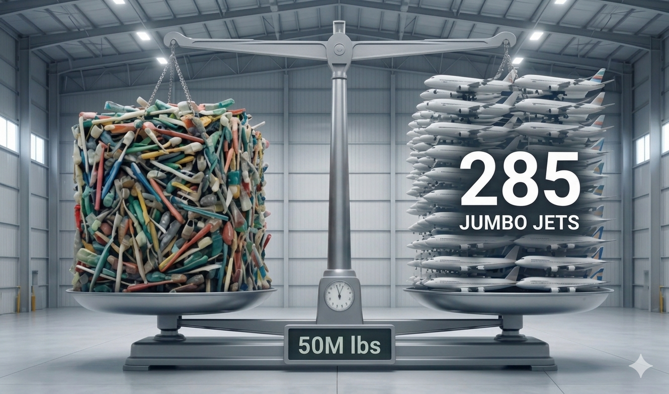 50 million pounds equals 285 jumbo jets